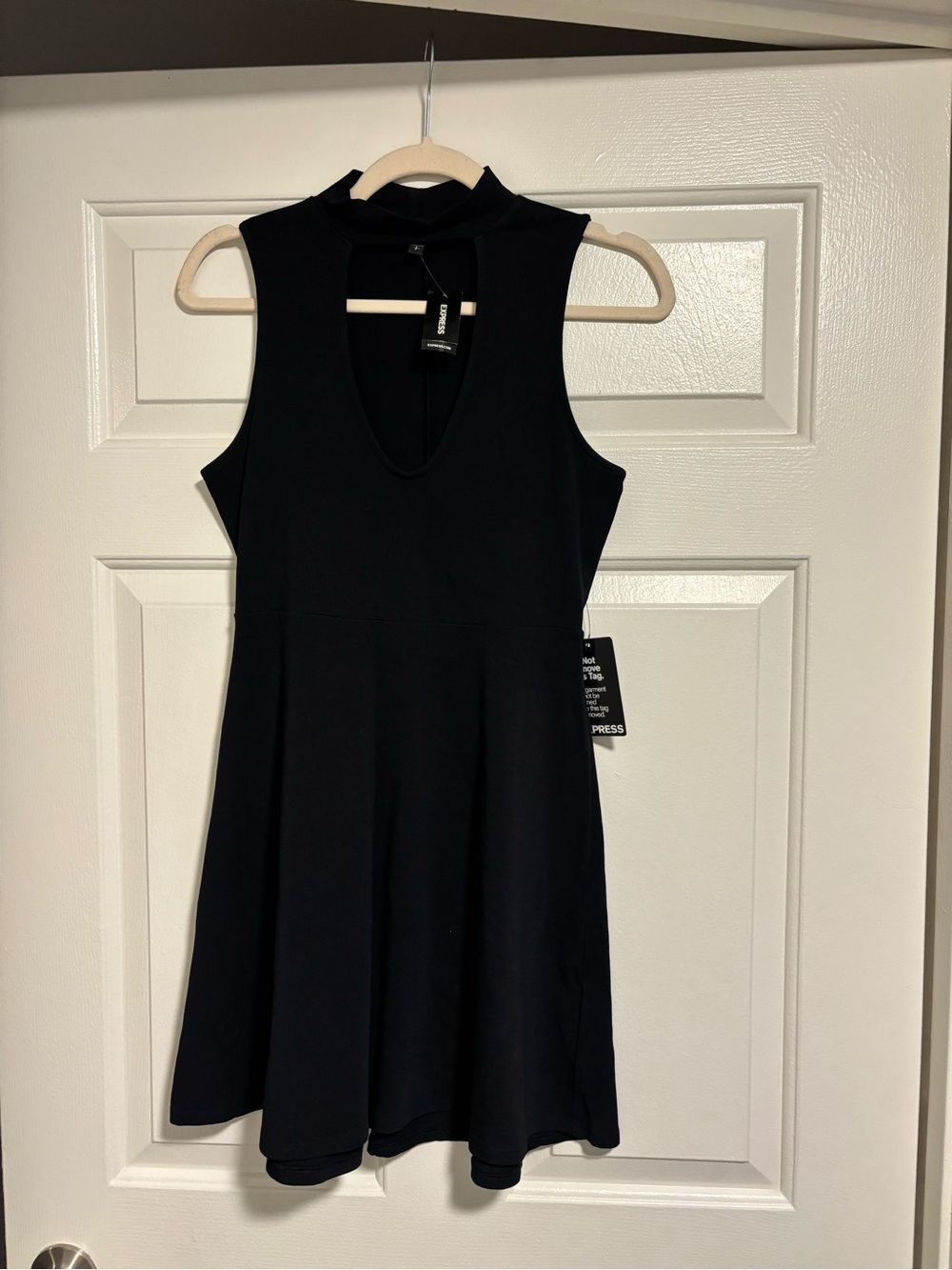 NEW Express Black Mock-Neck Keyhole Fit-and-Flare Mini Dress